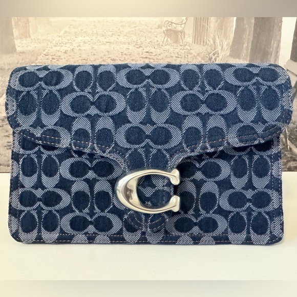NWT Coach Chain Tabby Shoulder Bag In Signature Denim Deep Blue Multi CAN15 - Picture 1 of 16